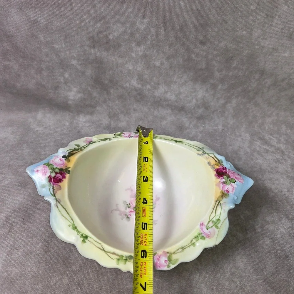 Limoges France Antique Footed Porcelain Bowl Hand Painted Pink Roses Gold Feet - Picture 2 of 8